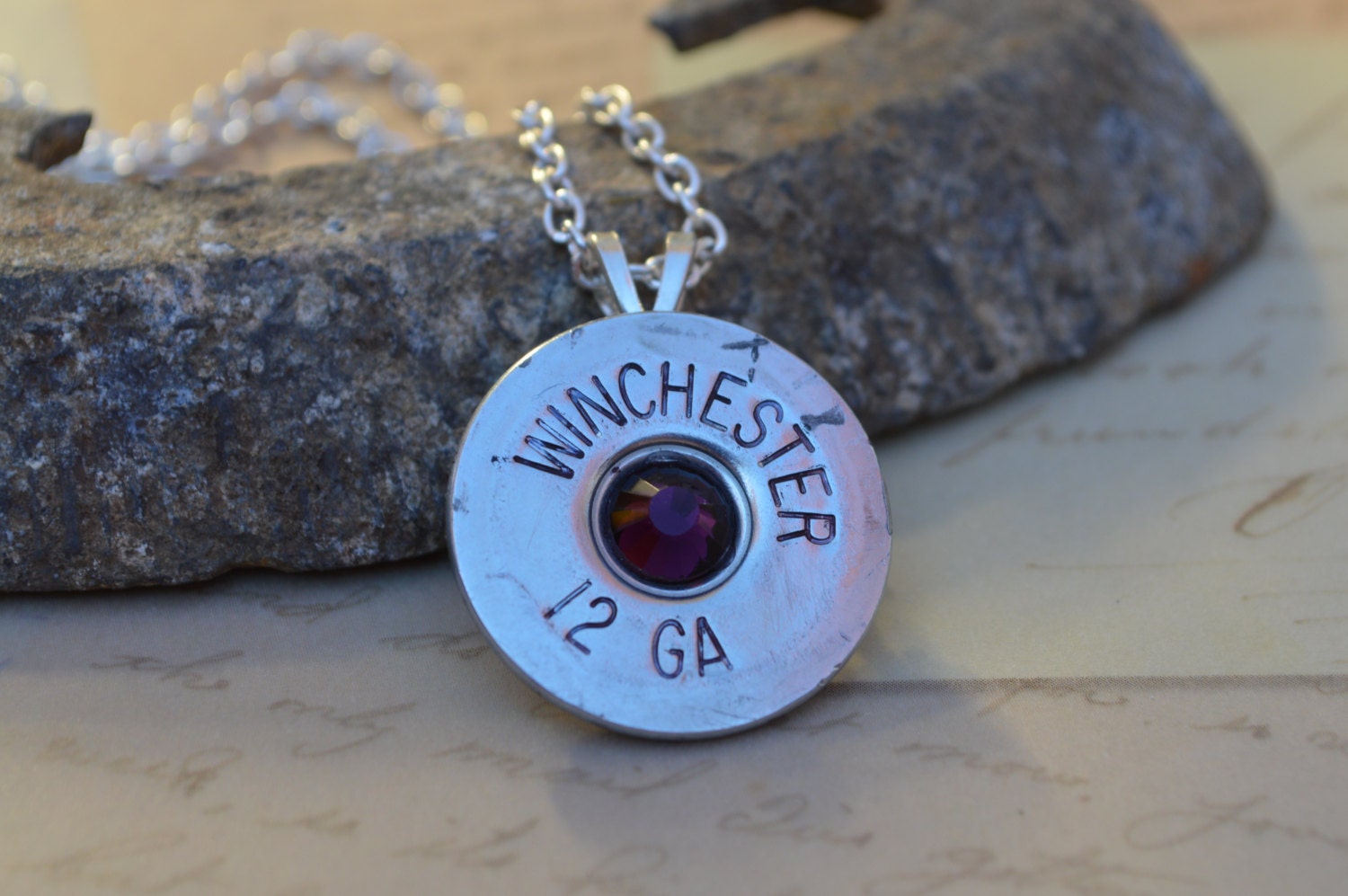 Shotgun Shell Jewelry Casing Amethyst Swarovski Gem Pendant