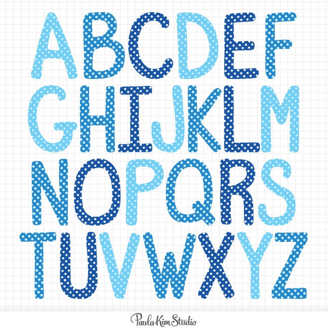 Blue Polka Dots Alphabet Letters Clip Art Instant Digital
