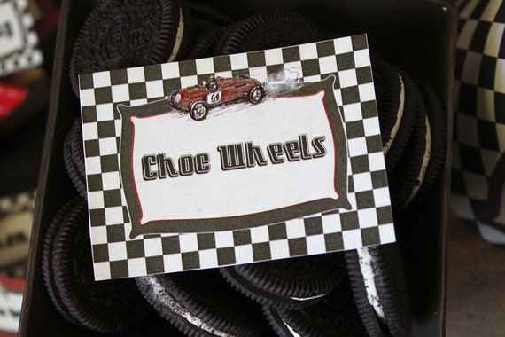 Vintage Racing Car Party Labels - INSTANT DOWNLOAD - Editable & Printable Birthday Decorations by Sassaby Il_570xn