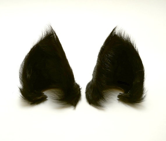 Natural Black Long Fur Leather Cat Ears Limited Edition