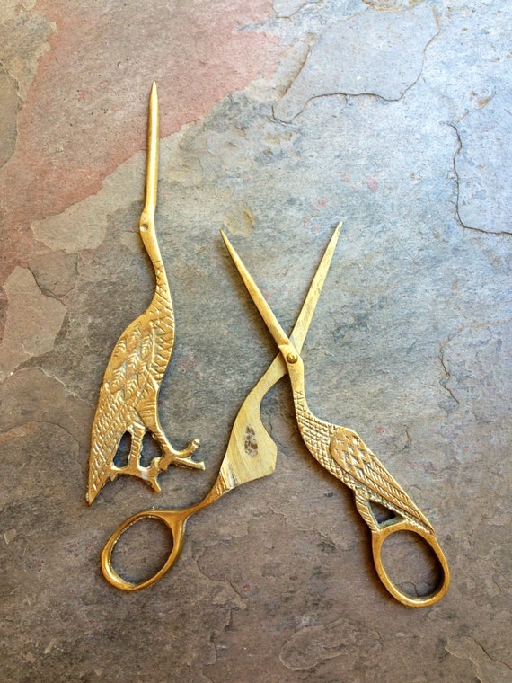 Vintage Brass Bird Shaped Scissors And Letter Opener Set In