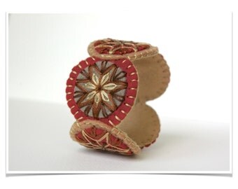Penny Wool Felt Bracelet Wristband Cuff ø Hand Embroidered ø LoftFullOfGoodies