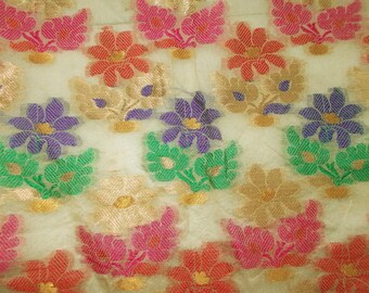 One yard beige and gold chanderi cotton silk