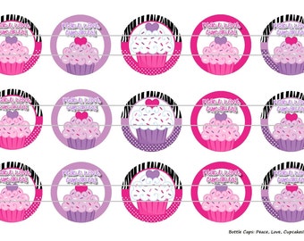 15 Peace, Love, Cupcakes Zebra Digital Download for 1" Bottle Caps (4x6)