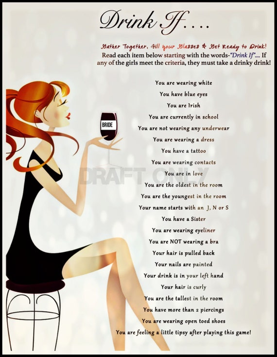 Bridal Shower Game Drink If Instant Download