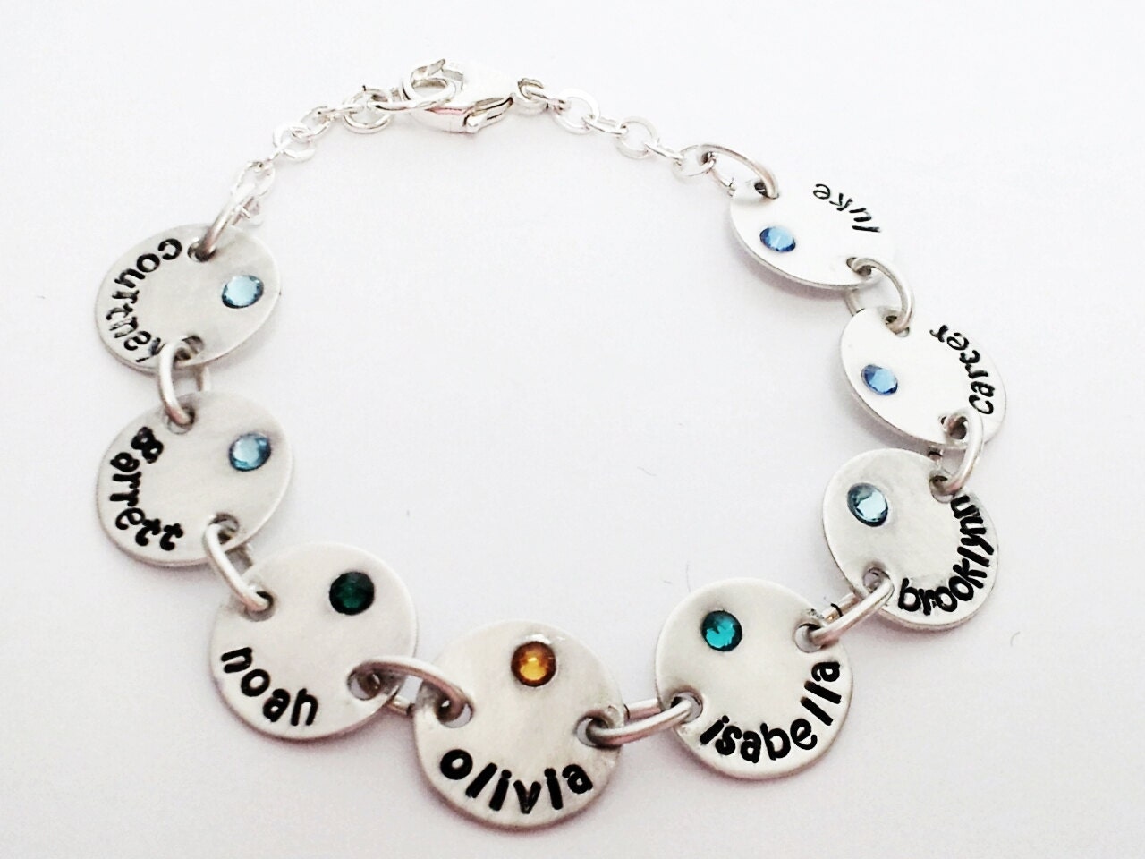 Grandma Bracelet Hand Stamped Sterling silver with 9 charms