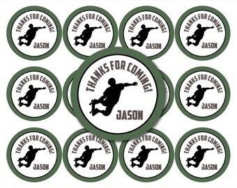 24 STICKERS, Skateboard Party Stickers, Skateboarding Stickers, Skateboard Party Favors, Skateboard Cupcake Toppers (123)