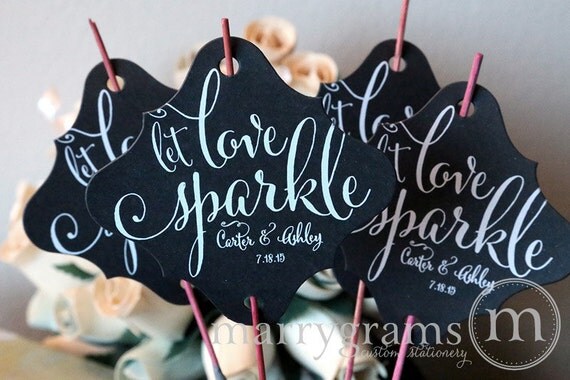 Let Love Sparkle Tags Wedding Favor Tag Custom Names &amp; Date