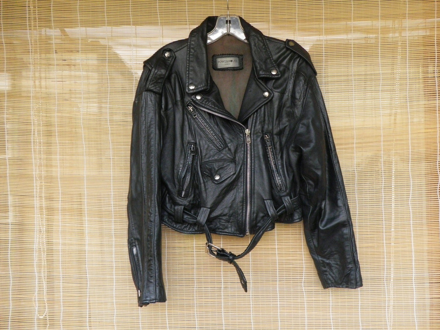 Vintage 1980's Black Leather Biker Jacket Size S by AllTheVintage