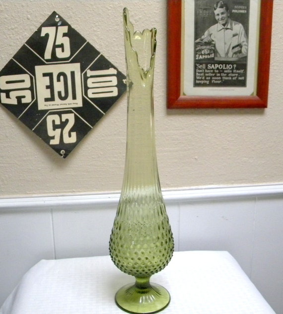 Fenton hobnail swung vase olive green 21 inches vintage glass