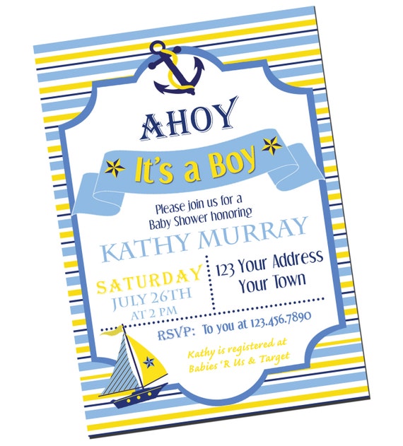 Navy Blue And Yellow Baby Shower Invitations 7