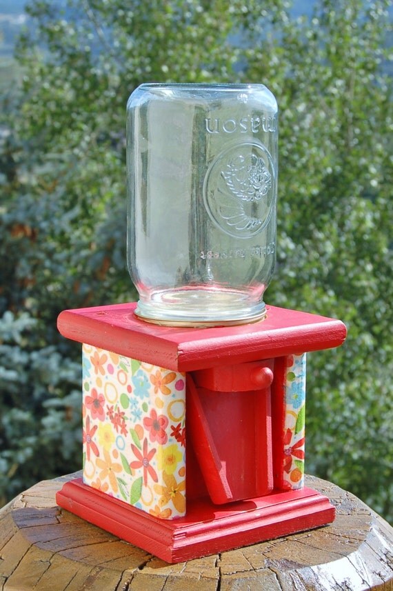 Mason Jar Gumball Machine Handmade Hand Decorated Red