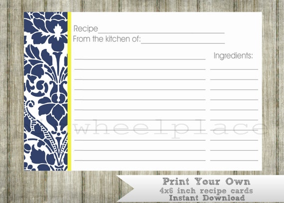 items similar to kitchen shower printable recipe cards print your own gift cards