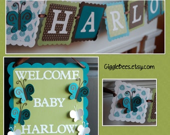 Butterfly Party Package, Butterfly Baby Shower, Butterfly Birthday Decorations, Name Banner, Door Sign,