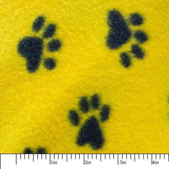 Yellow Paw Print Fleece Fabric by the yard