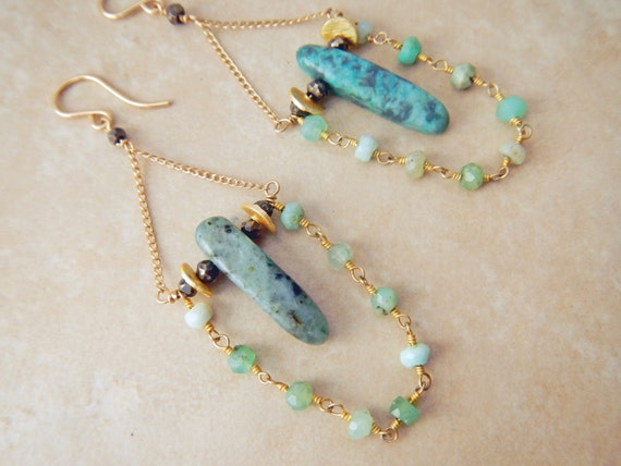 green chrysoprase earrings turquoise chandelier by SarahCavey