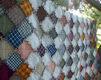 Queen Sized Diamond Rag Quilt, Made To Order, Homemade Quilts, Patchwork Quilt, Handmade Quilt, Rustic Quilt, Primitive Quilt, Farmhouse