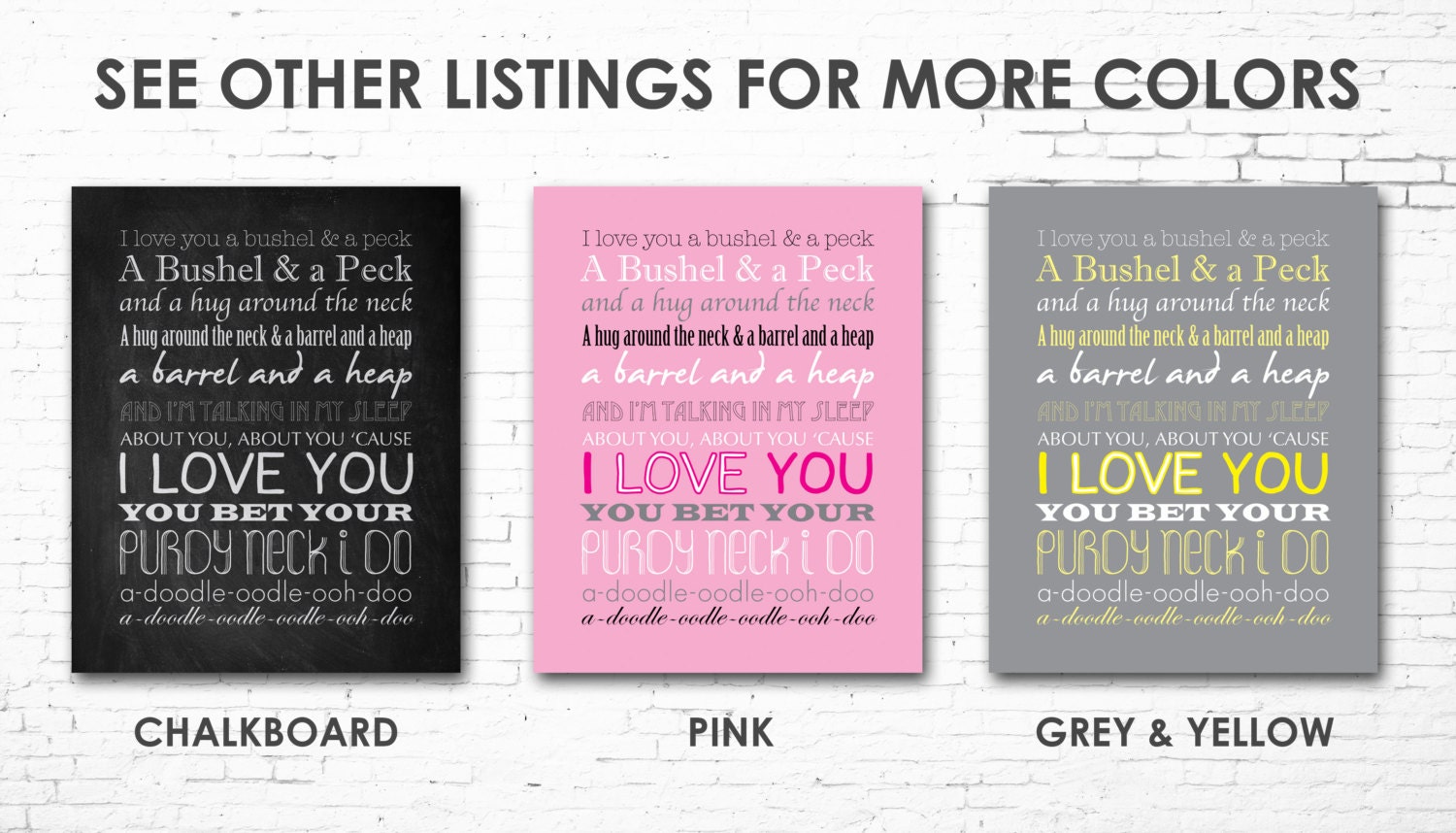 BUSHEL AND A PECK Printable Lyrics Artwork Grey &amp; Pink
