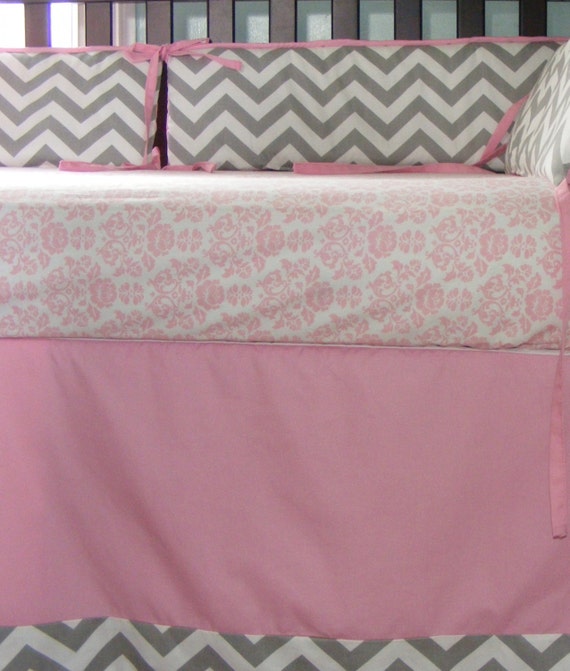 Items similar to Baby Bedding / Baby Pink and Grey Chevron ...