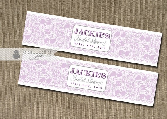 Purple Lace Water Bottle Label Bridal Shower Baby Shower Drink