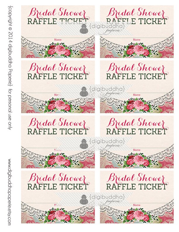 Bridal Shower Raffle Ticket INSTANT DOWNLOAD Shabby Chic Roses