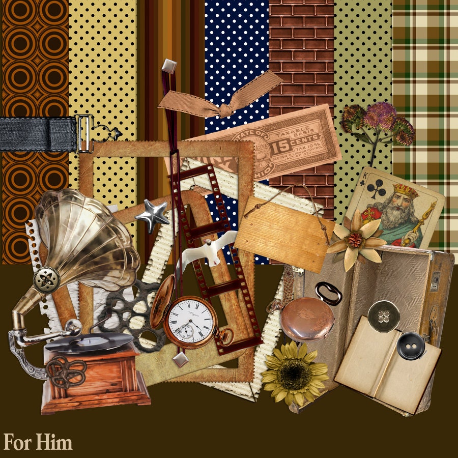 Masculine Scrapbook Digital scrapbook Male by DigitalPaperCraft