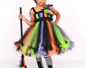 READY TO SHIP: Petti Tutu Dress - Halloween Witch Costume - Green Orange Purple Black - Twinkling Trickster -12 Month to 2T Girl Il_170x135
