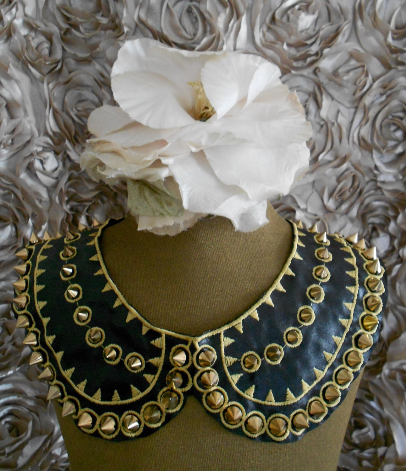 Black Faux Leather Gold Studded Applique