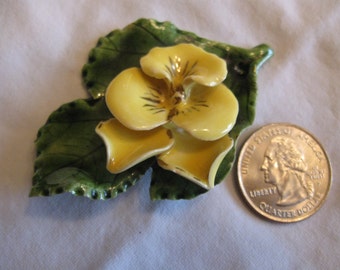 Porcelain Yellow Pansy Brooch Pin
