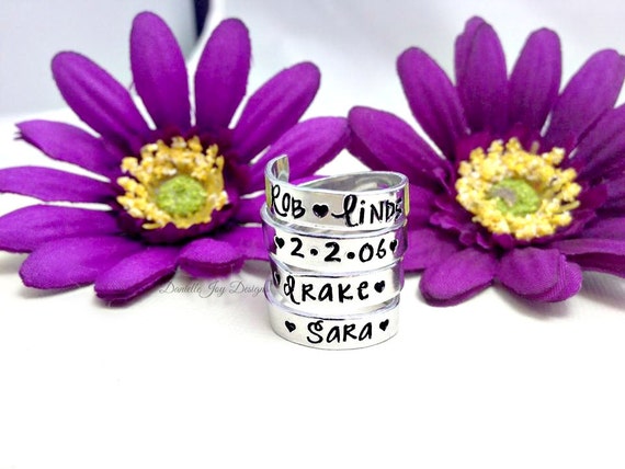 Hand Stamped Jewelry Personalized Jewelry Hand Stamped Aluminum Wrapped Personalized Custom Ring - 4 Wraps Layers