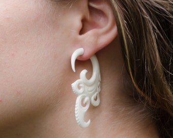 Fake Gauged tribal PAISLEY ...faux gauged hoops Free ship ...Gift Box