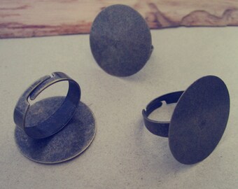 10pcs Adjustable antique bronze Round Ring Blanks 25mm