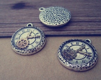 6pcs Antique Silver clock Pendant Charms 21mm