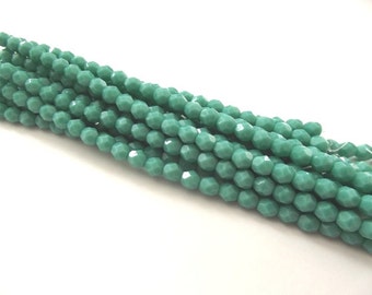 25 Green Turquoise Firepolished Faceted 6mm Czech Glass Beads