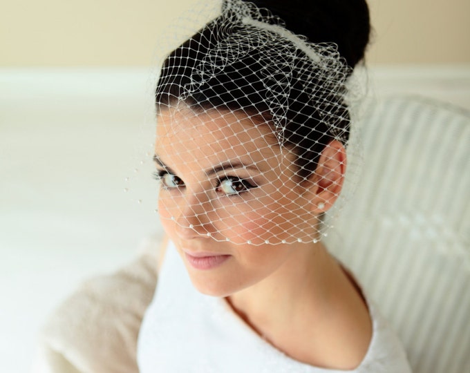 Russian net Birdcage with pearls, bridal veil, wedding veil, short veil