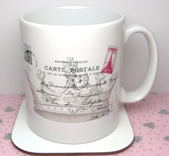 Vintage Postcard Mug French Carte Postale Crown by missbohemia