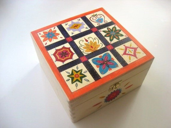 Large wooden memory box Keepsake box Hand-painted wooden