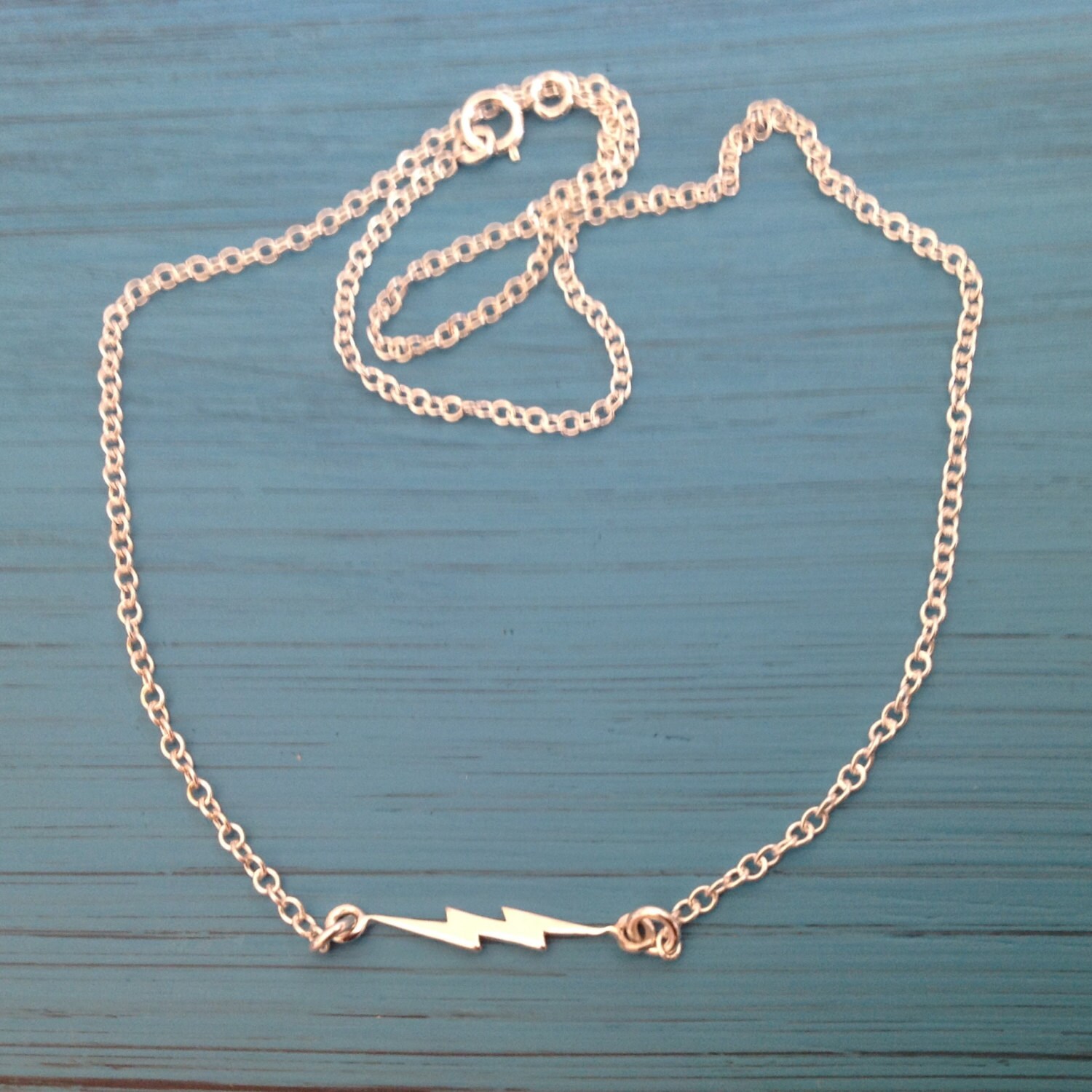 Sterling Silver Lightning Bolt Necklace Sideways by tagsoup