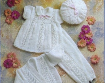 Baby DK 8ply Light Worsted Dress leggings Cardigan and hat sizes 16 - 22 ins -Jarol 982- PDFof Vintage Baby Knitting Patterns