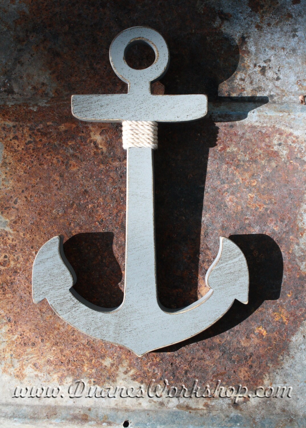 Wood Anchor Nautical Anchor Rustic painted and aged 6 12