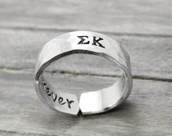 Sigma Kappa , Hammered Sorority Ring, personalized jewelry, hand stamped ring, handstamped jewelry, Sorority Jewelry