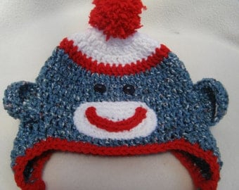 Crocheted Sock Monkey Hat - MADE TO ORDER - Handmade By Me