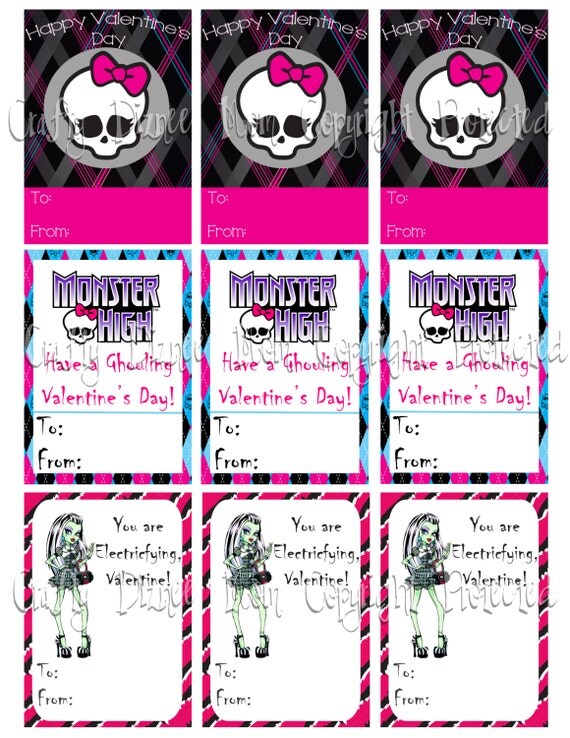 Items Similar To Monster High Printable Valentine s Cards On Etsy