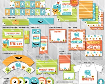 Little Monster Birthday Party Decorations | Printable Boys Monster Party Package | Invitation Available | Instant Download