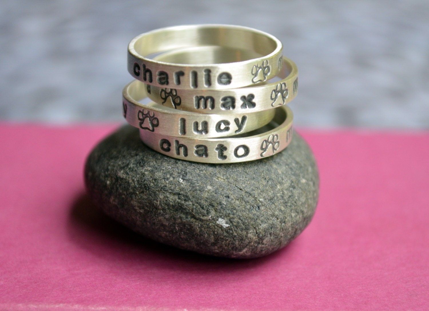 Personalized Dog Name Ring in Sterling Silver with Paw Print