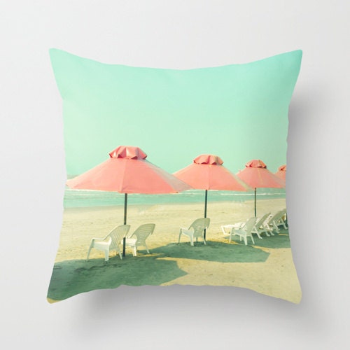 Pink Row of Umbrellas throw pillow