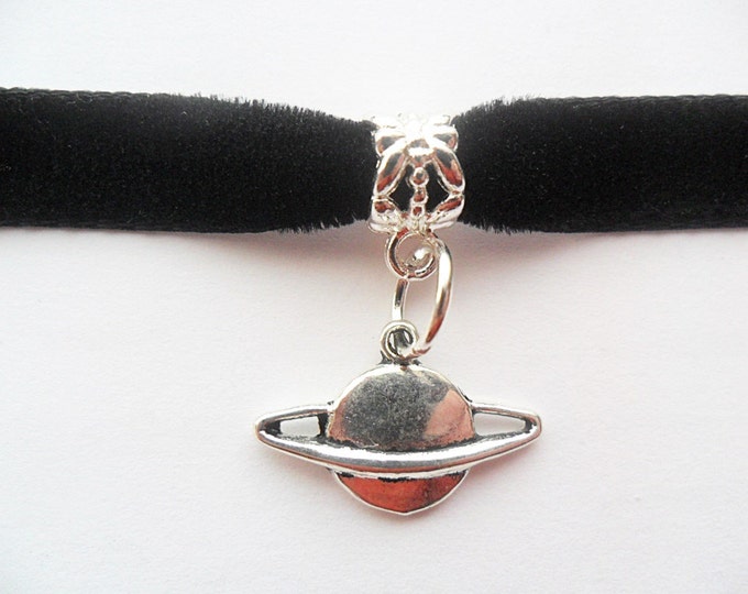 Velvet choker necklace with Saturn Planet pendant and a width of 3/8" BLACK Ribbon Choker Necklace(pick your neck size)
