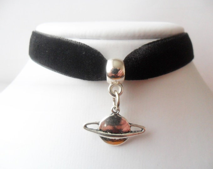 Saturn pendant velvet choker necklace with a width of 3/8" inch Ribbon Choker Necklace (pick your neck size)