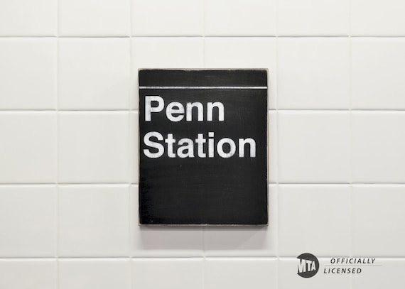 Penn Station Subway Column Sign Distressed - Hand Painted on Wood