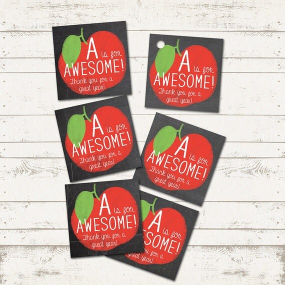 Teacher T Tags Chalkboard Apple A Is For Awesome Teacher Appreciation Printable 